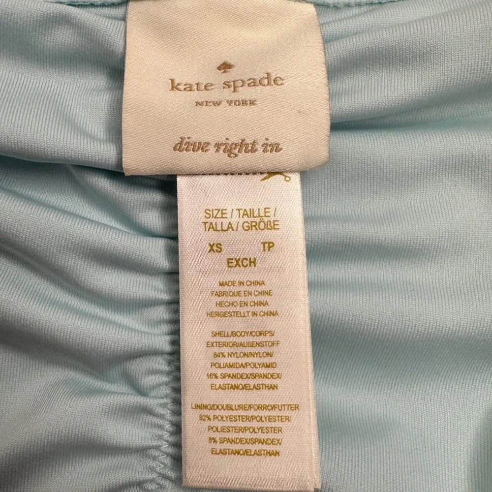 Kate Spade New York Light Blue Ruched Back Bikini Bottoms Gold Bow Hardware XS